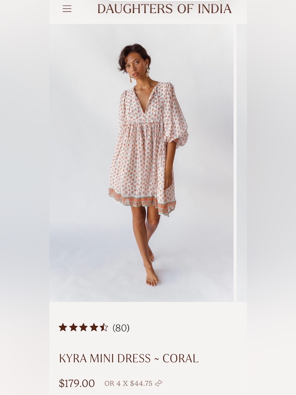 Daughters of India Kyra Mini Dress in Coral 2XL